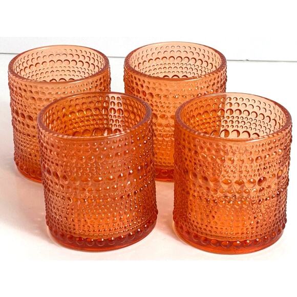 Set Of 4 Vintage Amber Bubble Glass Votive Candle Holders Cups - Picture 1 of 8